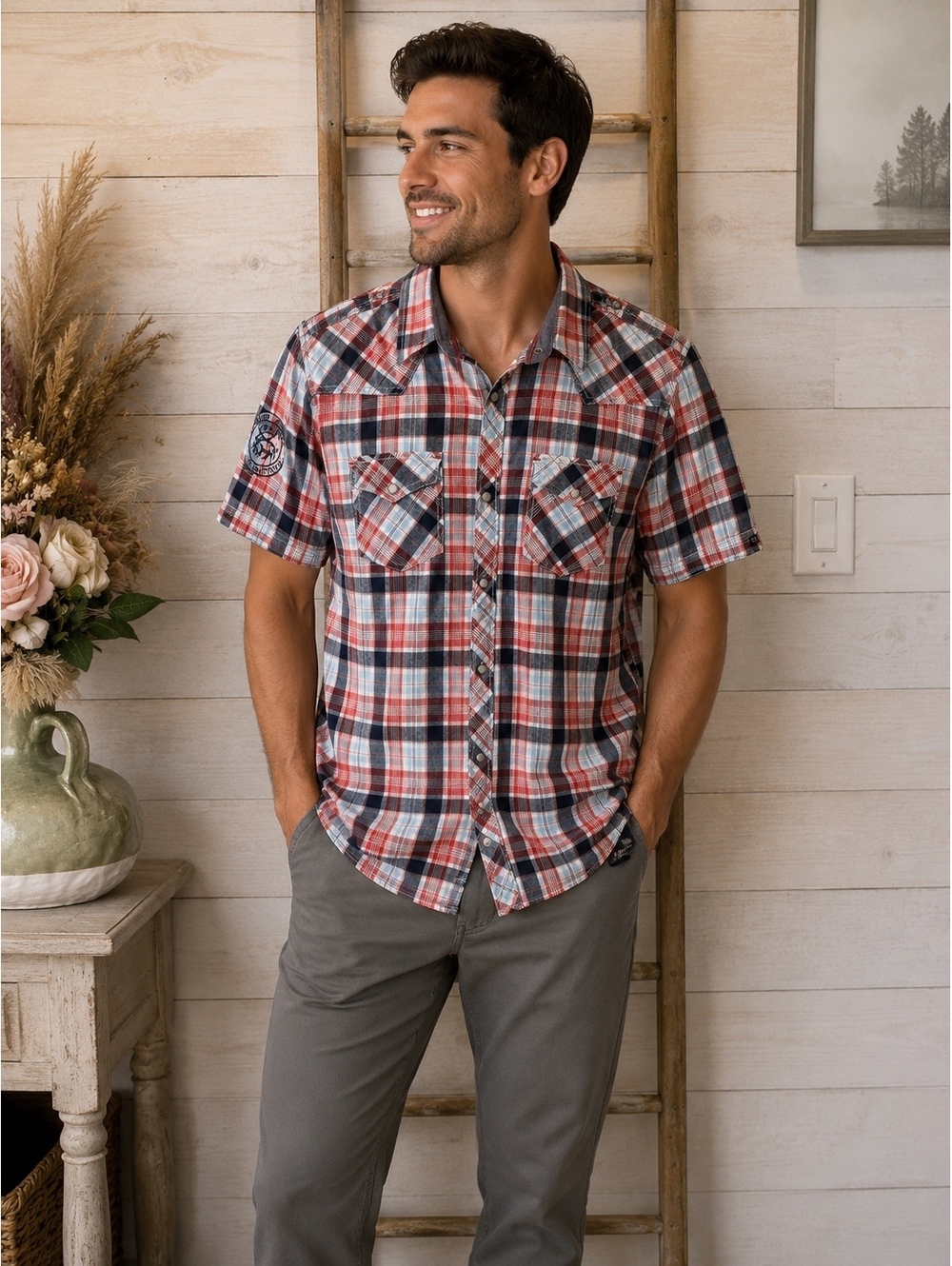 Buffalo David Bitton Men's Short Sleeve Plaid Button-Up Shirt Medium